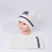 Computer embroidered design knitted beanie and scarf set